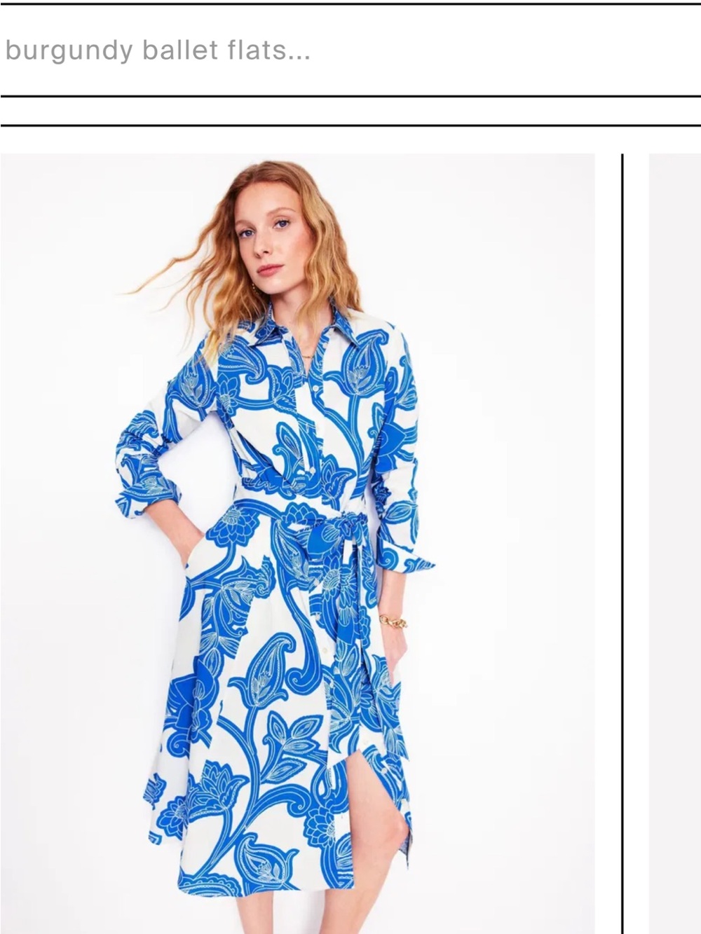 Boden Blue and White Floral Midi Shirt Dress
